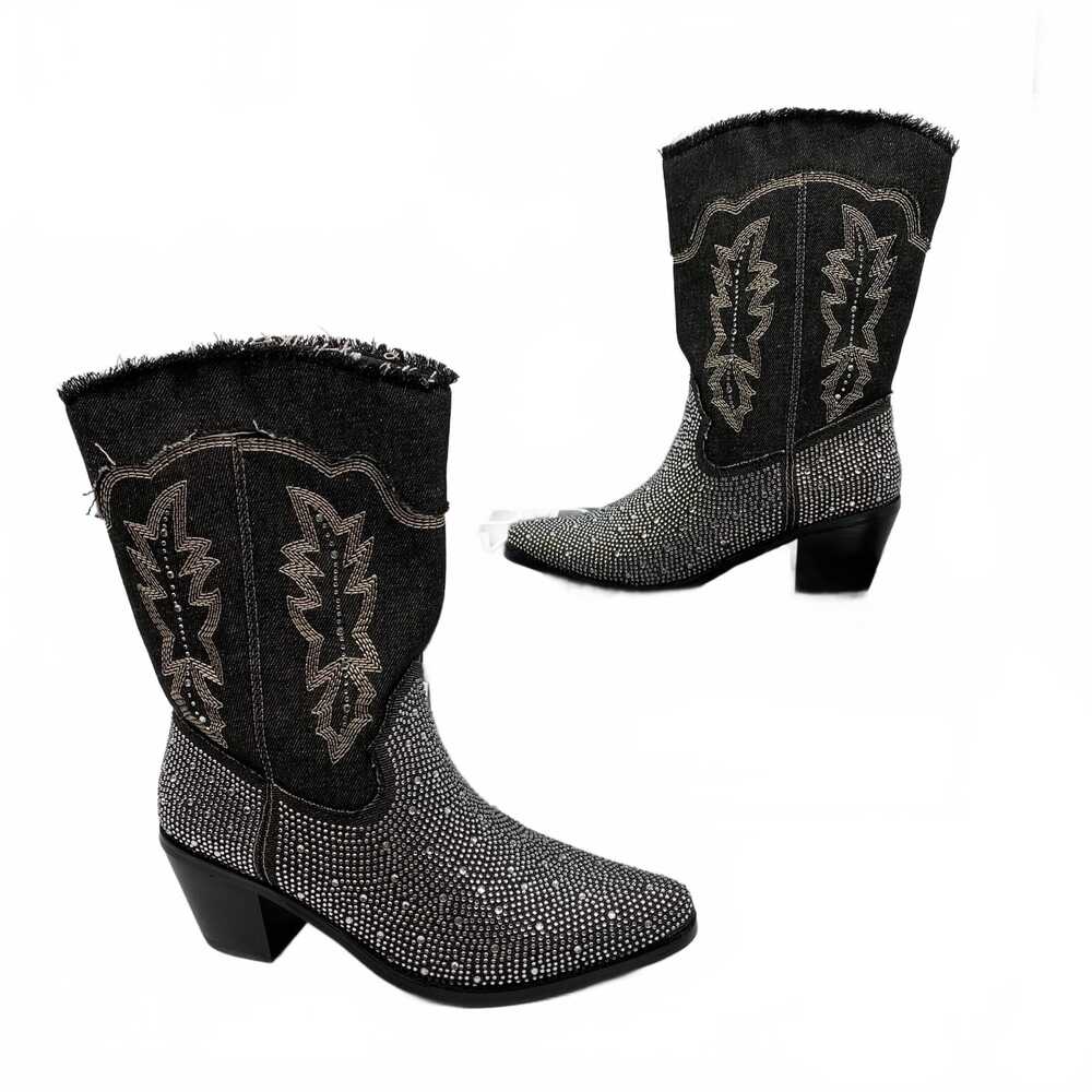 Wild Diva Black Denim Western Heeled Boots | Women’s US 6